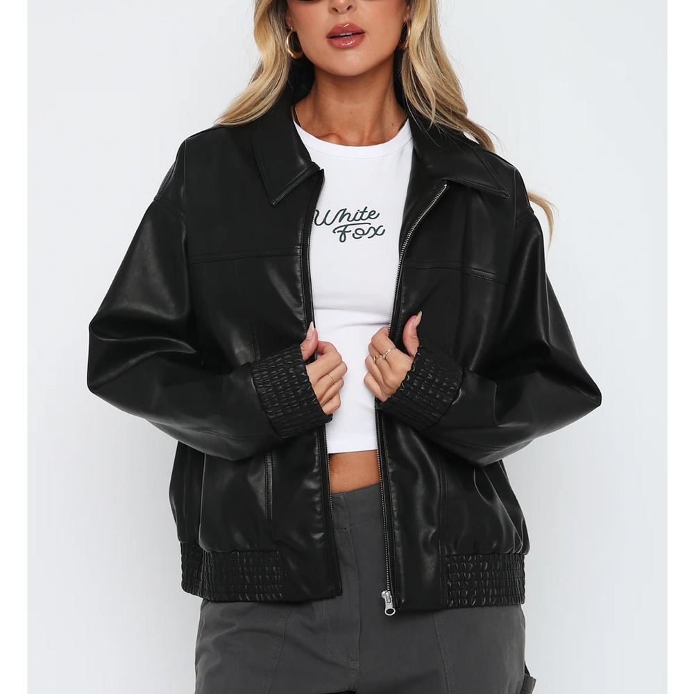 White Fox Black Leather Jacket